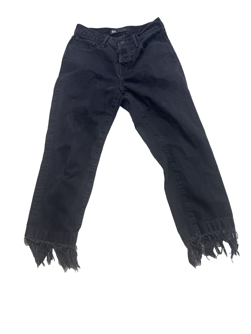 3x1 Jeans Womens 25 Black Mamba Frayed Hem Straight Leg High Rise Made USA Denim